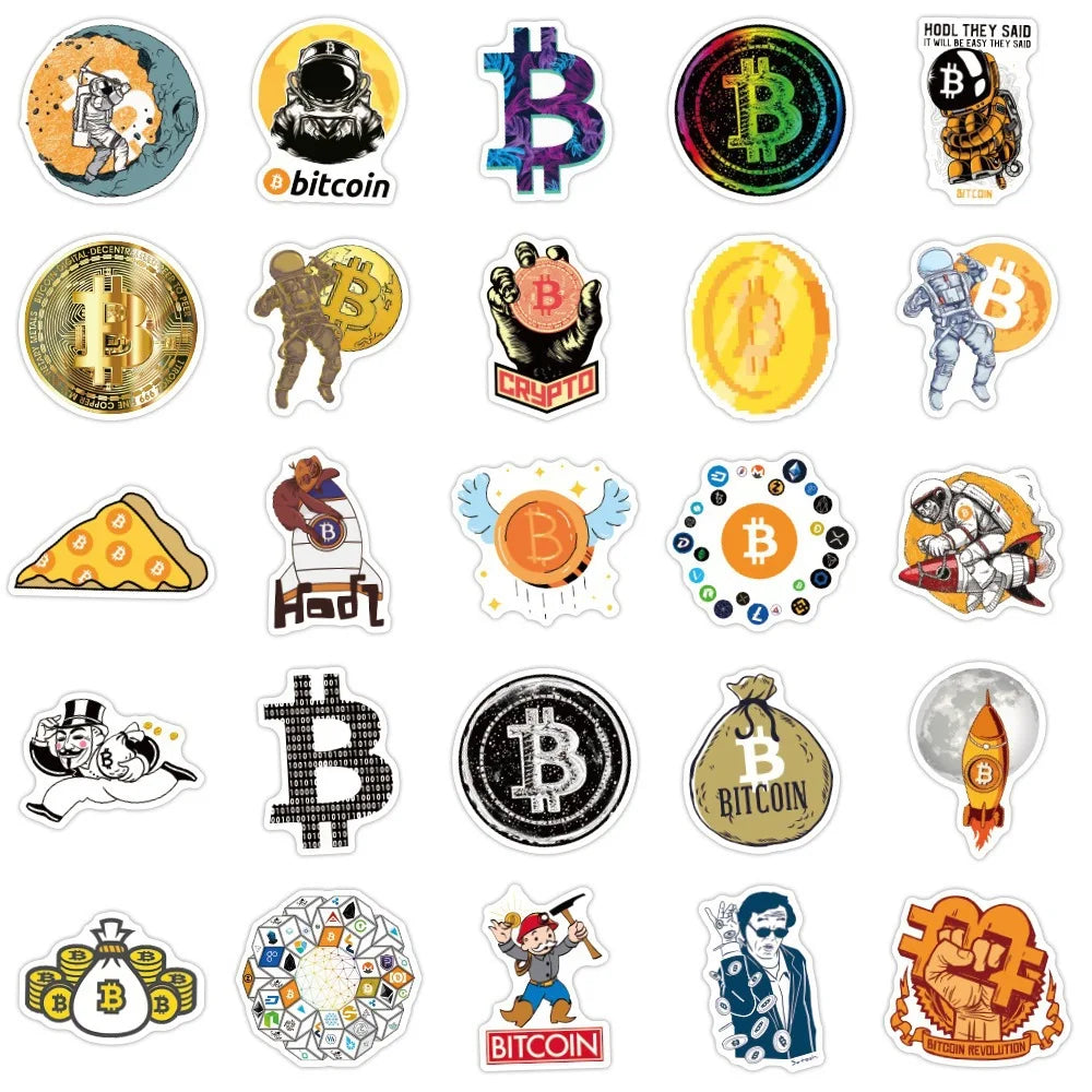 Bitcoin BTC Cartoon Graffiti Stickers